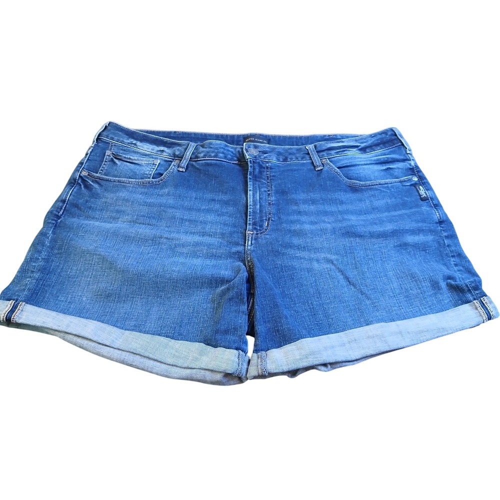 Silver Jeans Co Womens Plus Size 22 Boyfriend Denim Shorts Cuffed 6" inseam
